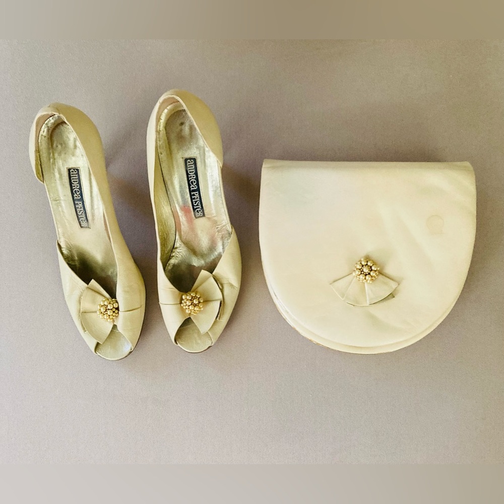 Andrea Pfister Matching Leather Heels and Purse.  Size 8.  Made in Italy.
